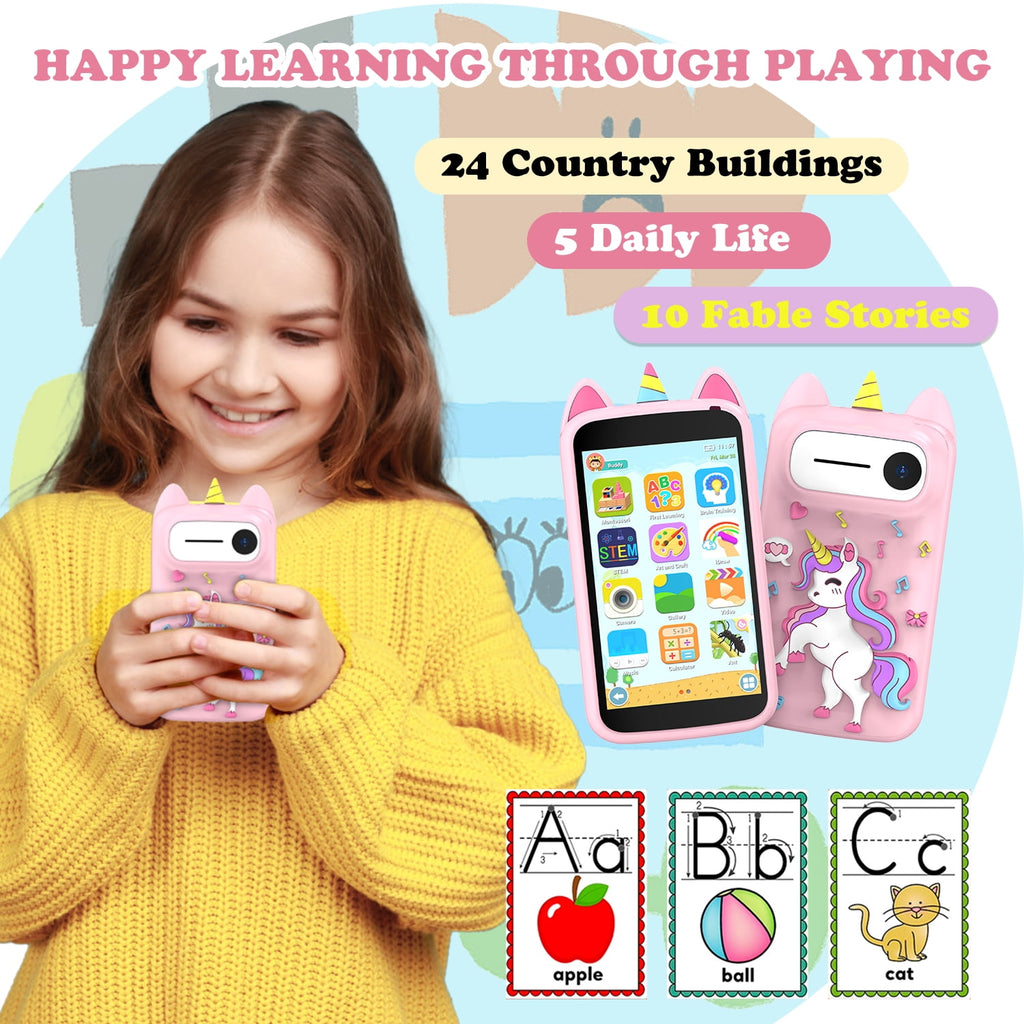 Kids Smart Phone for Girls, Birthday Holiday Gifts for Girls Age 3-12, Kids Toy Phone, 3.97" Touch Screen Kids Toy Phone, With More Than 210 Learning Games and More Than 190 Drawing