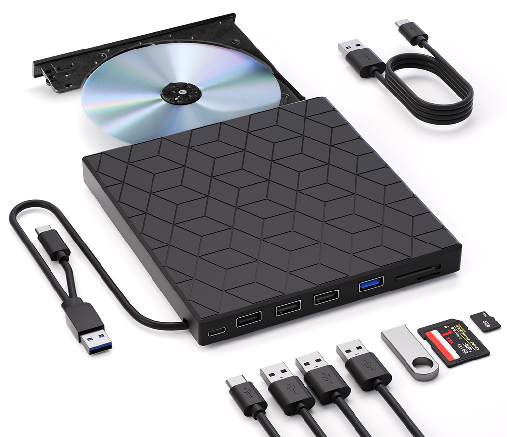 External CD/DVD Drive for Laptop, DVD Player for Laptop, 7 in 1 USB 3.0 Ultra-Slim Portable, CD Burner External Disk Drive Optical Compatible with Desktop Mac,Windows 11/10/8/7 Linux