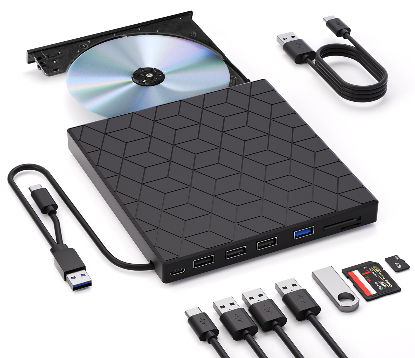 External CD/DVD Drive for Laptop, DVD Player for Laptop, 7 in 1 USB 3.0 Ultra-Slim Portable, CD Burner External Disk Drive Optical Compatible with Desktop Mac,Windows 11/10/8/7 Linux