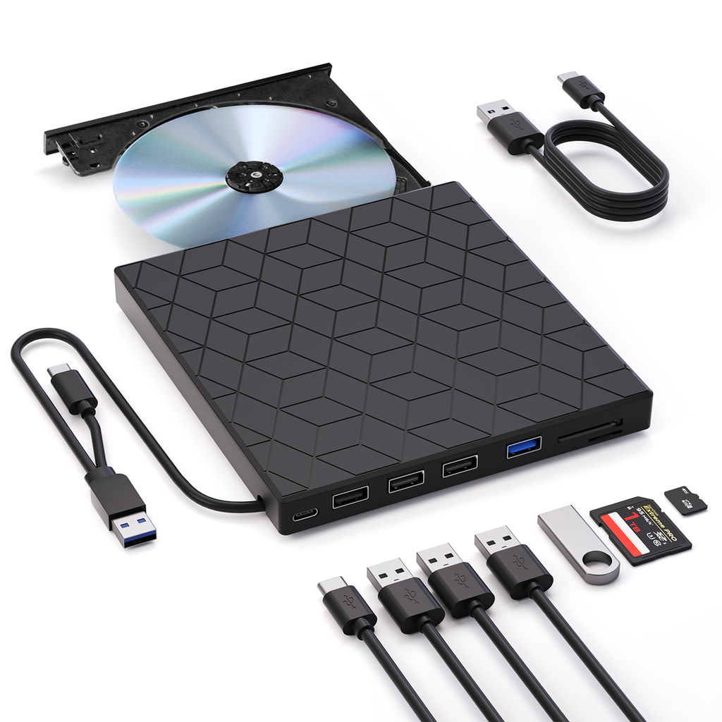 External CD/DVD Drive for Laptop, DVD Player for Laptop, 7 in 1 USB 3.0 Ultra-Slim Portable, CD Burner External Disk Drive Optical Compatible with Desktop Mac,Windows 11/10/8/7 Linux