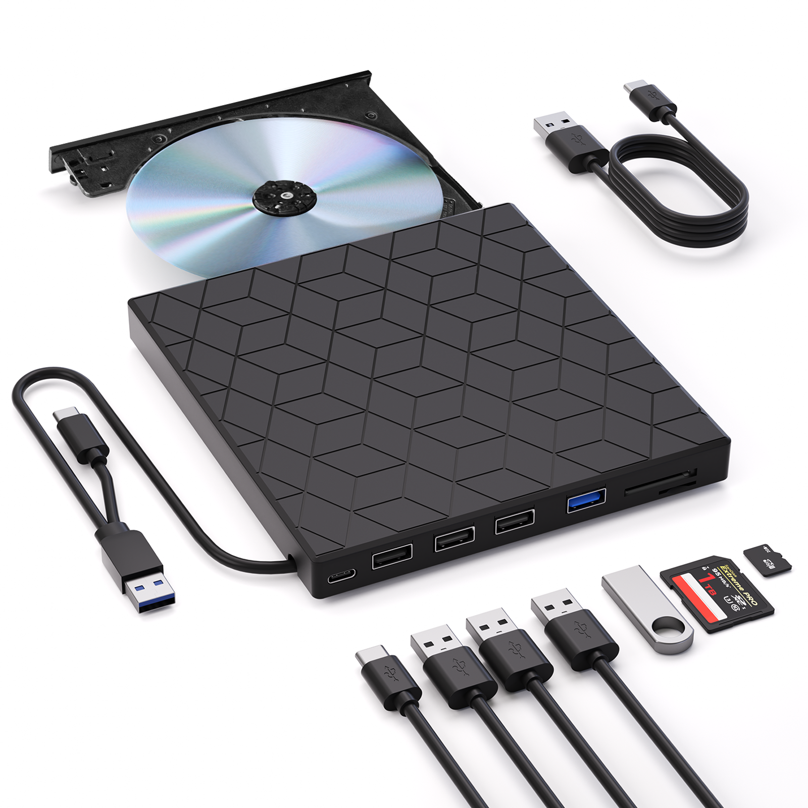 External CD/DVD Drive for Laptop, DVD Player for Laptop, 7 in 1 USB 3.0 Ultra-Slim Portable, CD Burner External Disk Drive Optical Compatible with Desktop Mac,Windows 11/10/8/7 Linux