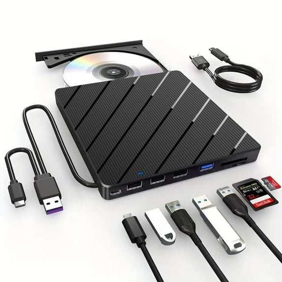 External CD/DVD Drive for Laptop, DVD Player with USB 3.0 Ultra-Slim Portable, CD Burner External Disk Drive Optical Compatible with Laptop Desktop Mac,Windows 11/10/8/7 Linux