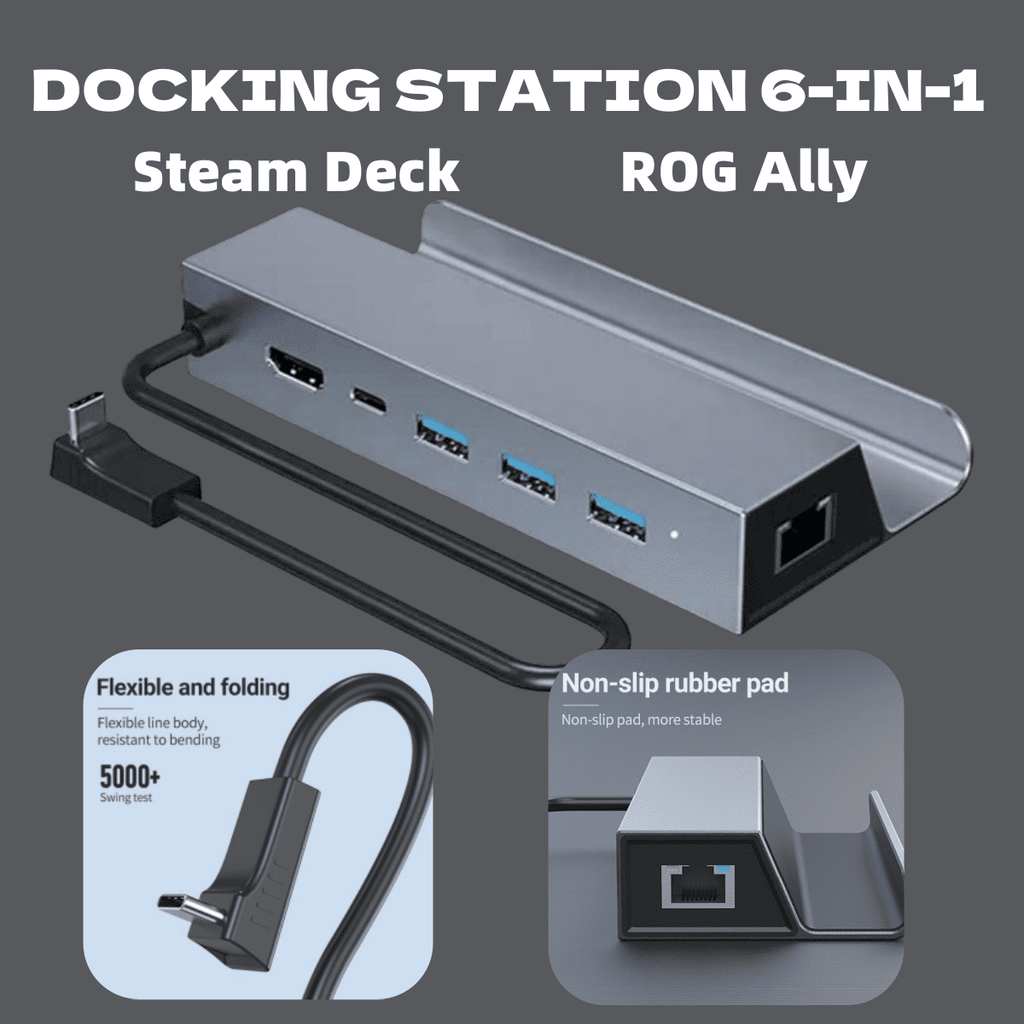 6-in-1 Steam Deck Docking Station, Wireless Laptop Docking Station 4K@60Hz HDMI 2.0, 1Gbps RJ45 Ethernet, 5Gbps USB 3.0 Ports x 3, 100W PD USB-C Charging