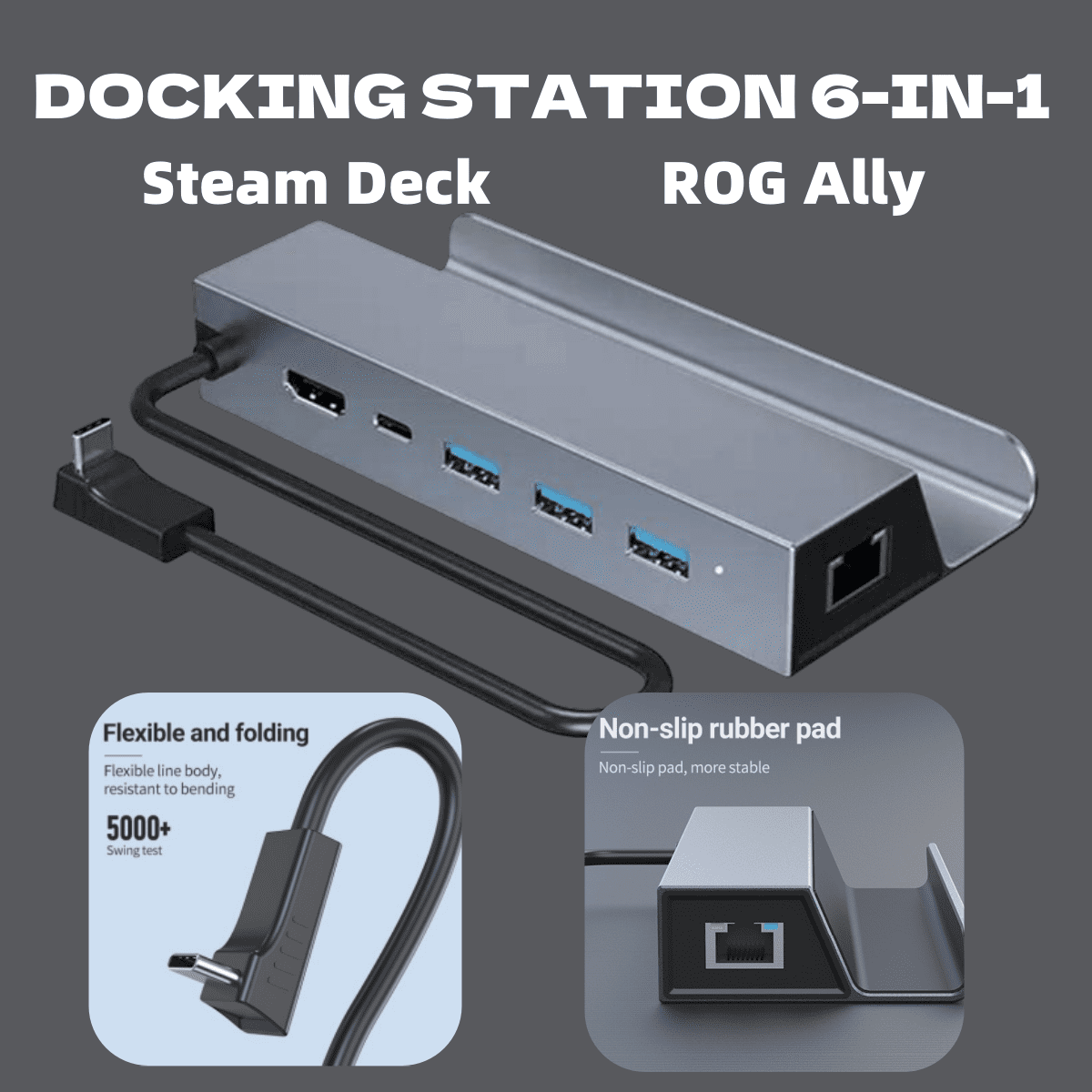 6-in-1 Steam Deck Docking Station, Wireless Laptop Docking Station 4K@60Hz HDMI 2.0, 1Gbps RJ45 Ethernet, 5Gbps USB 3.0 Ports x 3, 100W PD USB-C Charging