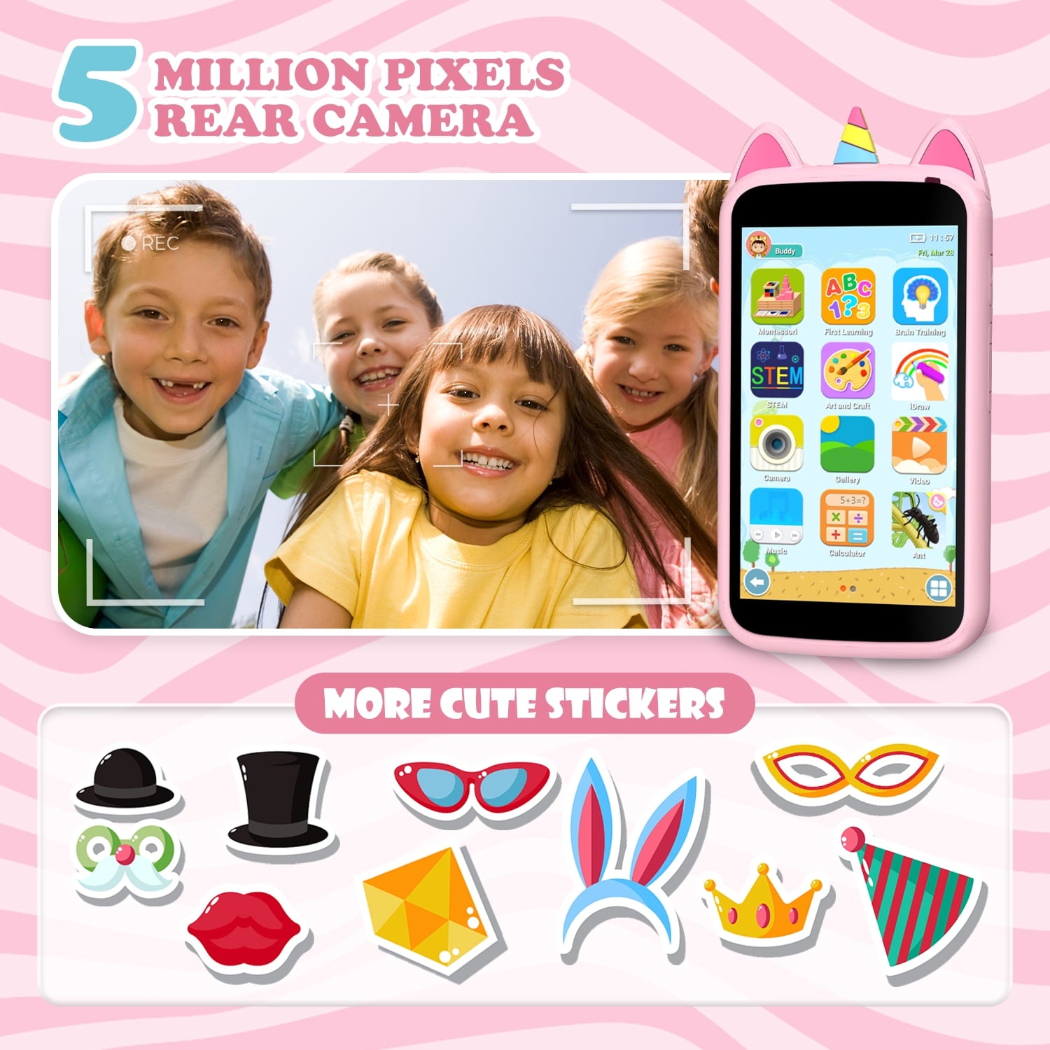 Kids Smart Phone for Girls, Birthday Holiday Gifts for Girls Age 3-12, Kids Toy Phone, 3.97" Touch Screen Kids Toy Phone, With More Than 210 Learning Games and More Than 190 Drawing