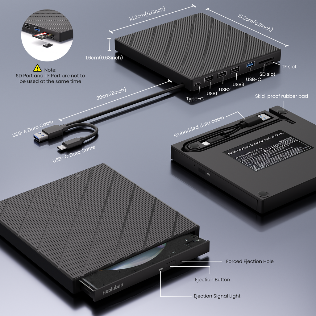 External CD/DVD Drive for Laptop, DVD Player with USB 3.0 Ultra-Slim Portable, CD Burner External Disk Drive Optical Compatible with Laptop Desktop Mac,Windows 11/10/8/7 Linux