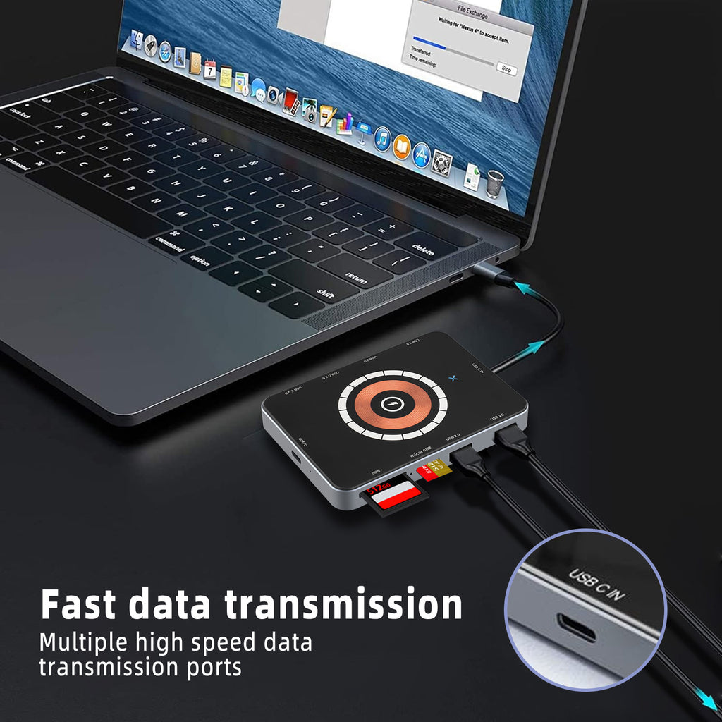 Laptop USB C Docking Station, Magnetic Wirless Charger with USB C to HDMI Adapter USB C Hub 10 in 1 Laptop Docking Station with microSD Card Reader for Cellphone, Tablet, Laptop