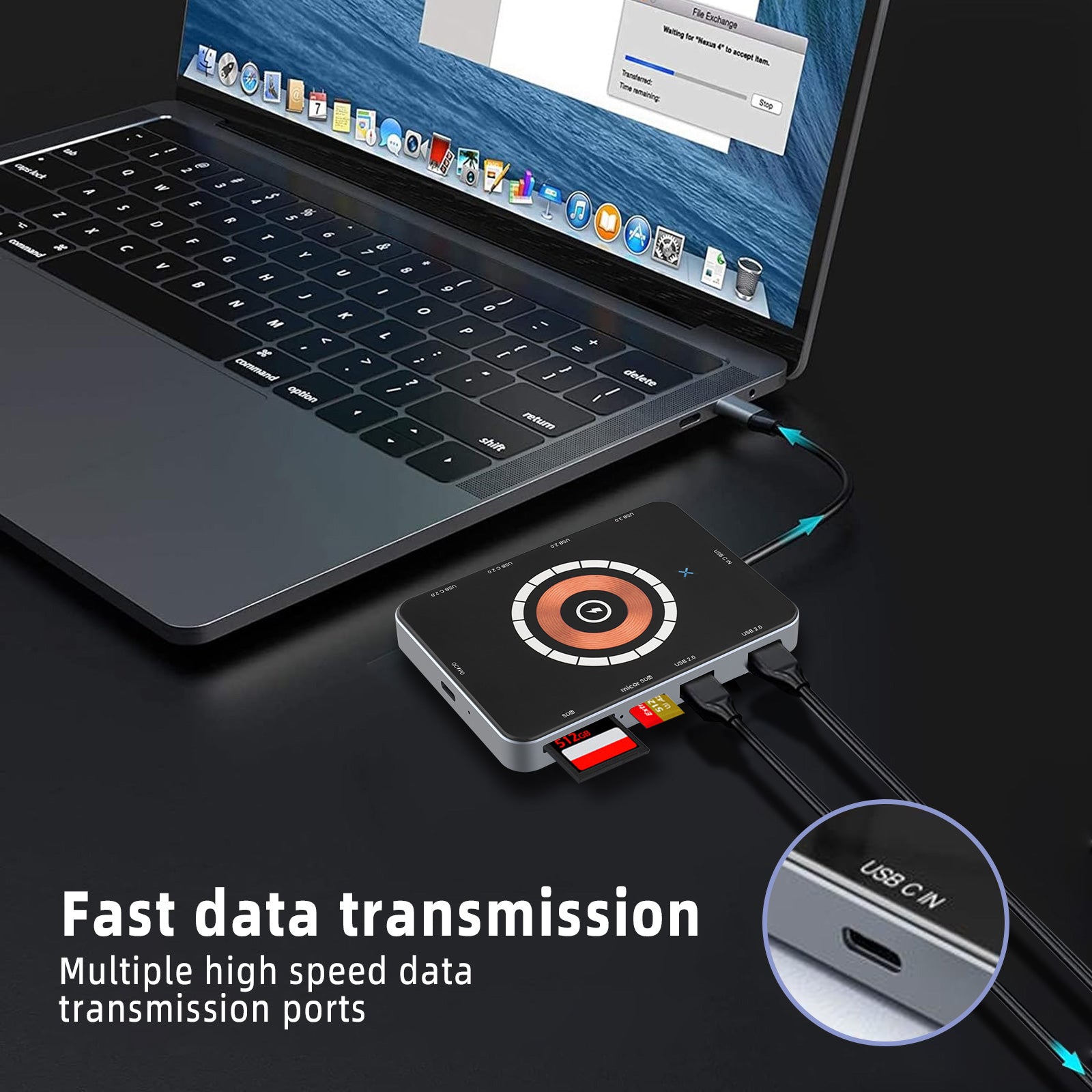 Laptop USB C Docking Station, Magnetic Wirless Charger with USB C to HDMI Adapter USB C Hub 10 in 1 Laptop Docking Station with microSD Card Reader for Cellphone, Tablet, Laptop