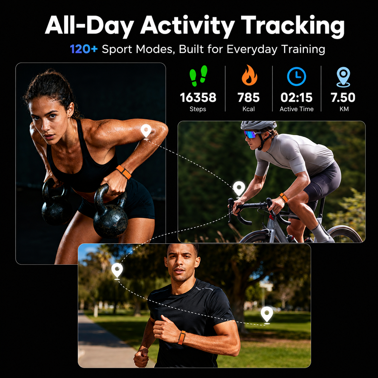 Smart Fitness Band, Lightweight Activity Tracker with Soft Nylon Strap, 120+ Sport Modes, Step Counter, Calorie & Active Time Tracking, Message Reminder, IP68 Water-Resistant, Android iOS Compatible