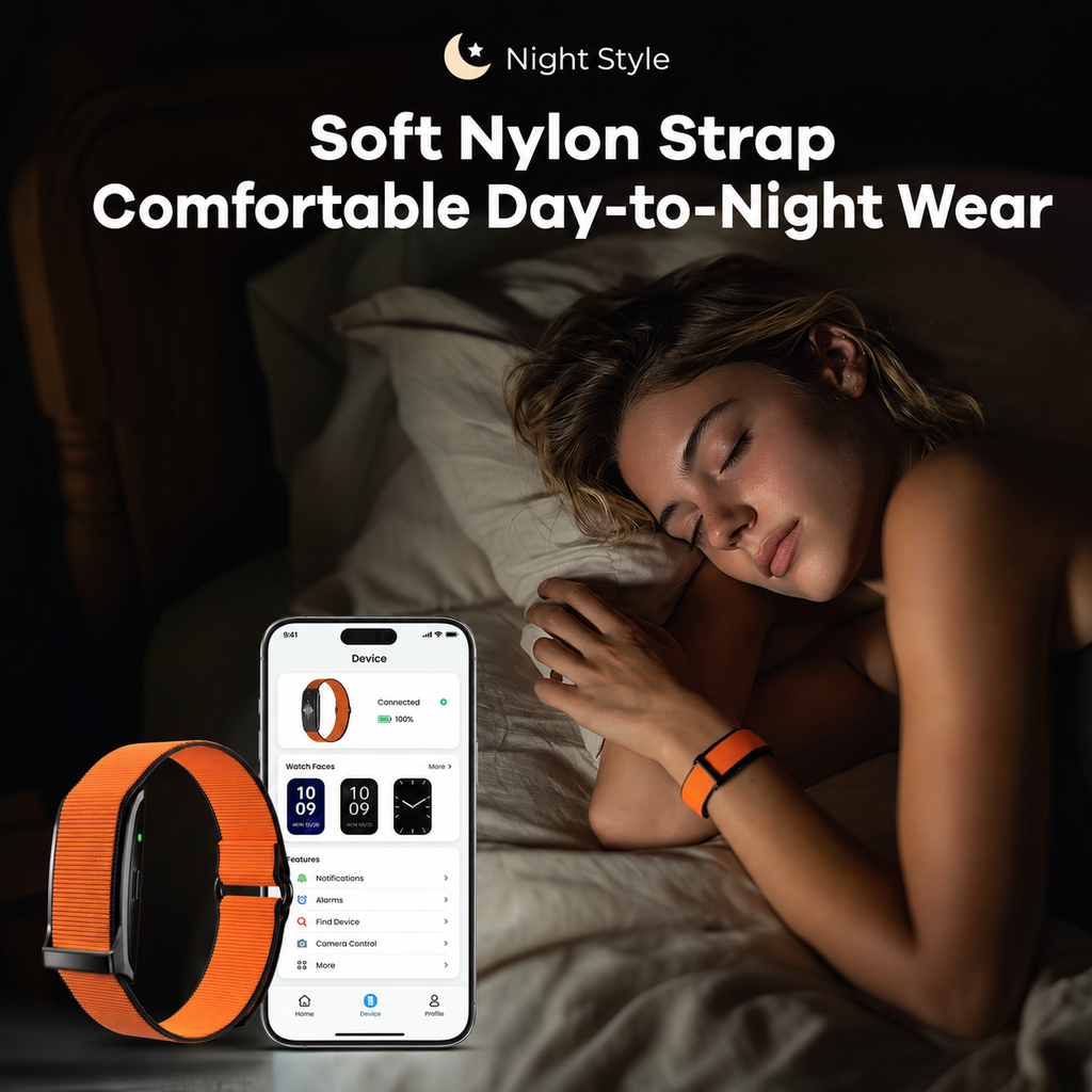 Smart Fitness Band, Lightweight Activity Tracker with Soft Nylon Strap, 120+ Sport Modes, Step Counter, Calorie & Active Time Tracking, Message Reminder, IP68 Water-Resistant, Android iOS Compatible