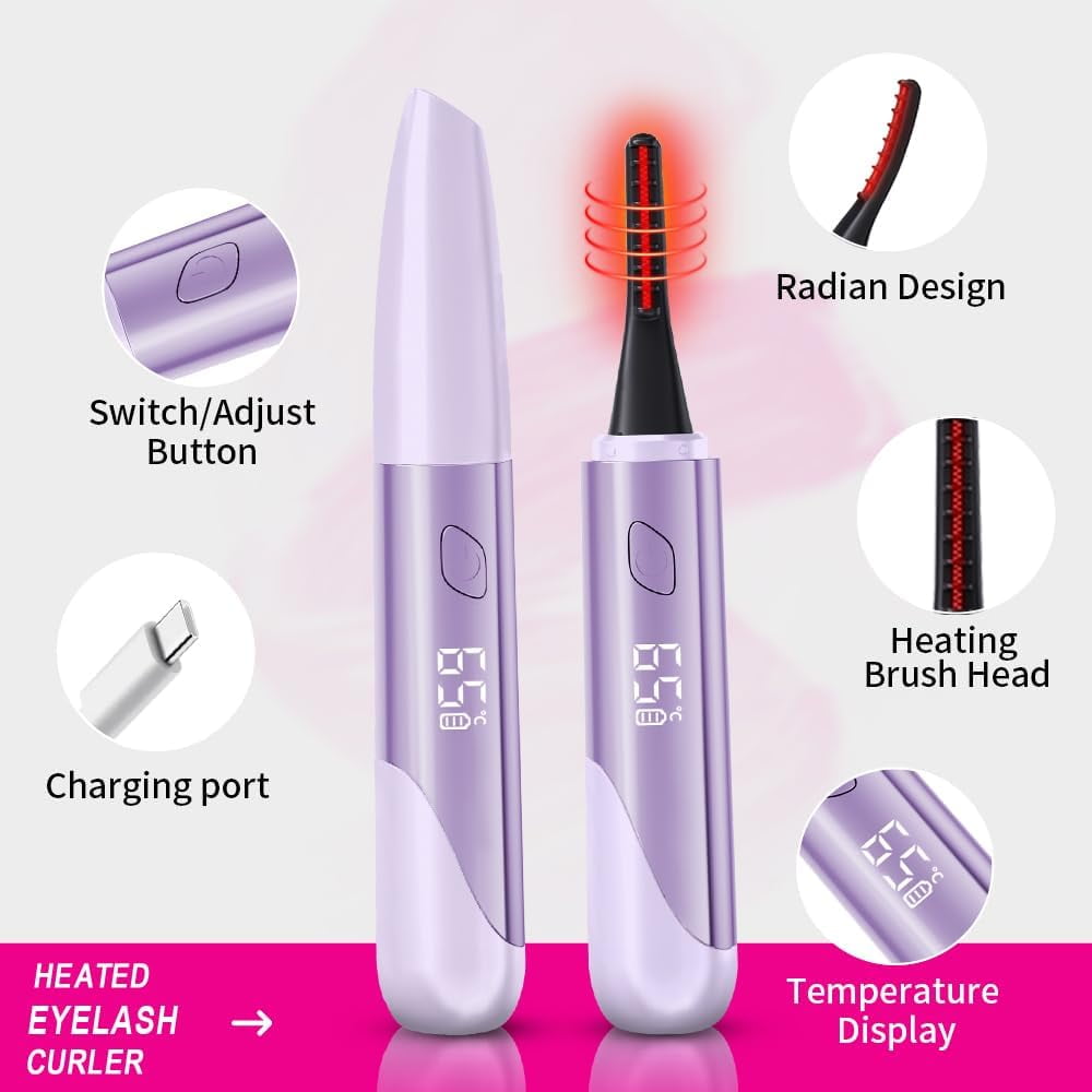 Heated Eyelash Curler Portable Electric LED Display 4 Temperature Rechargeable Long Lasting Curling Portable Makeup Tool for Women