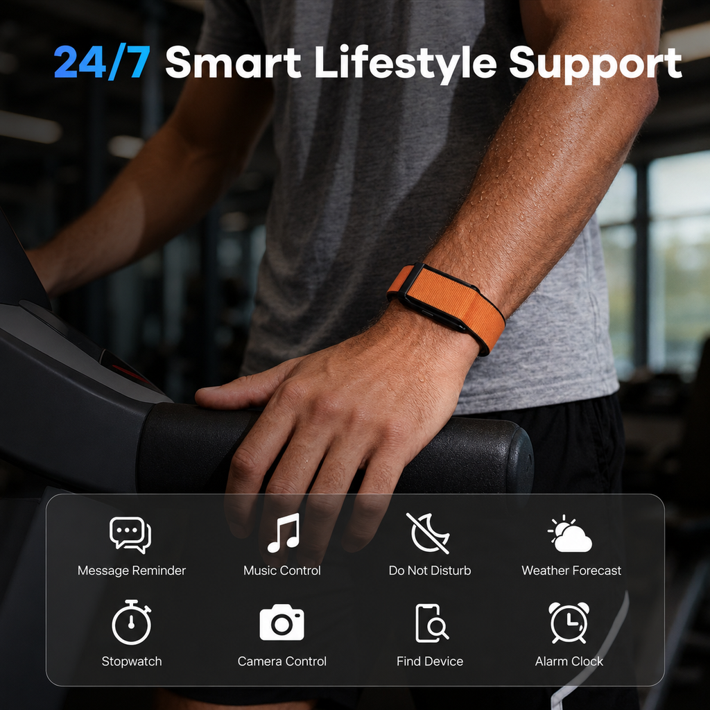 Smart Fitness Band, Lightweight Activity Tracker with Soft Nylon Strap, 120+ Sport Modes, Step Counter, Calorie & Active Time Tracking, Message Reminder, IP68 Water-Resistant, Android iOS Compatible