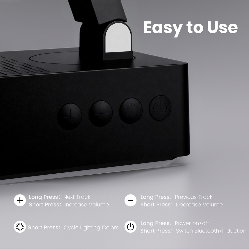 Wireless Induction Audio Bluetooth Speaker, Cell Phone Stand with Wireless Bluetooth Speaker, Unique Gifts for Men/Women, Adjustable Phone Holder with Colorful Ambient Light for iPhone/iPad