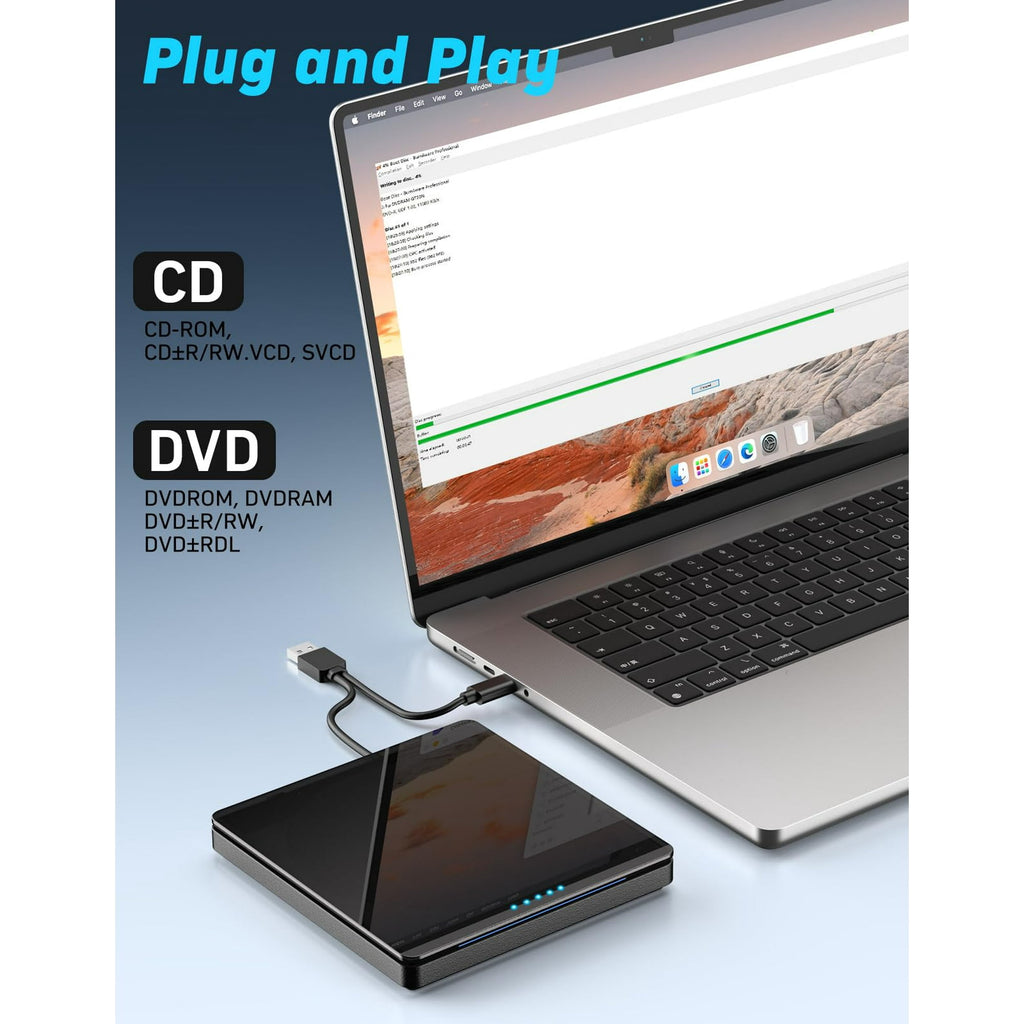 External CD/DVD Drive for Laptop,CD Burner Clamshell Portable Reader Writer Optical Disk Drive, DVD Player for Laptop +/-RW USB 3.0,External DVD Drive for PC Windows Linux Mac