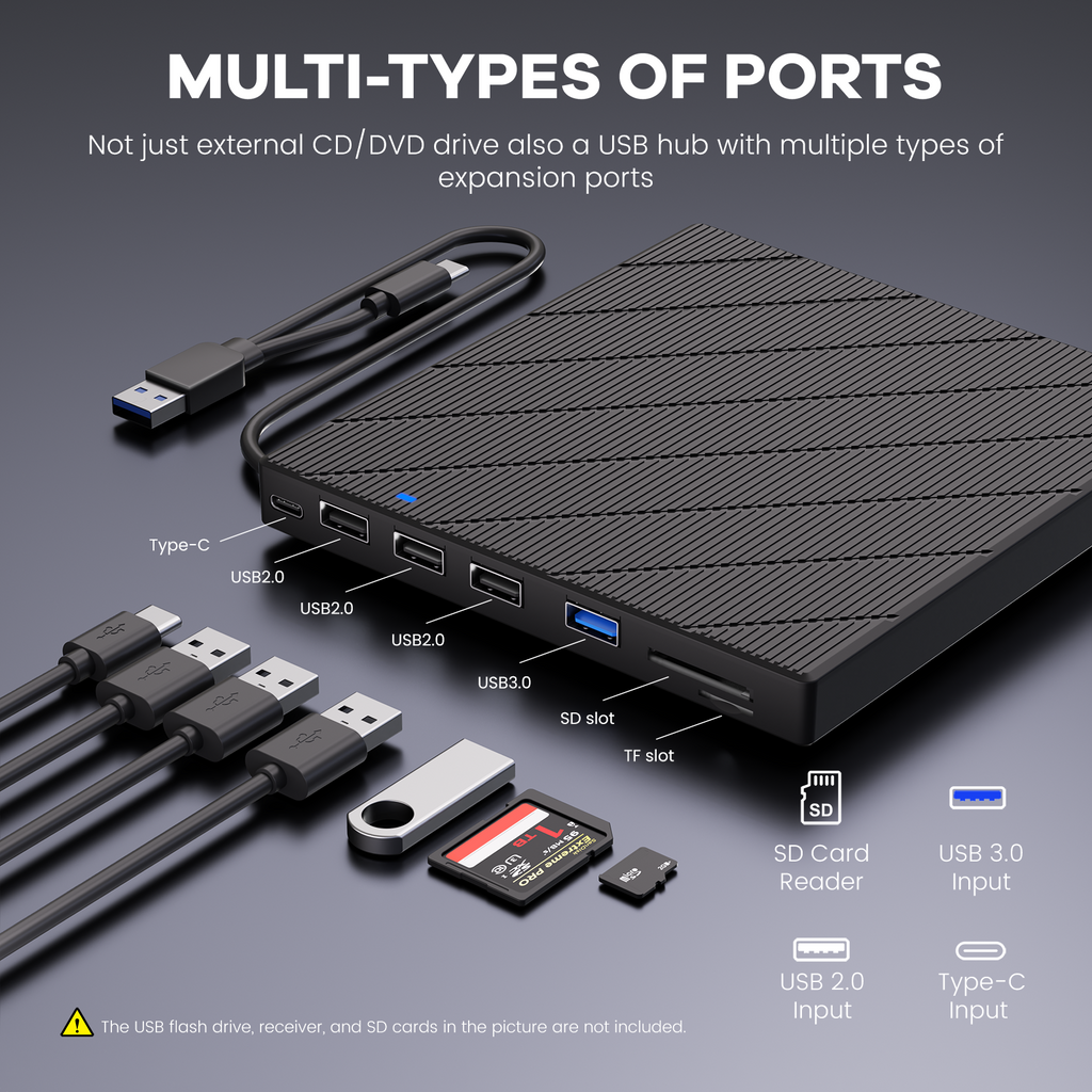 External CD/DVD Drive for Laptop, DVD Player with USB 3.0 Ultra-Slim Portable, CD Burner External Disk Drive Optical Compatible with Laptop Desktop Mac,Windows 11/10/8/7 Linux
