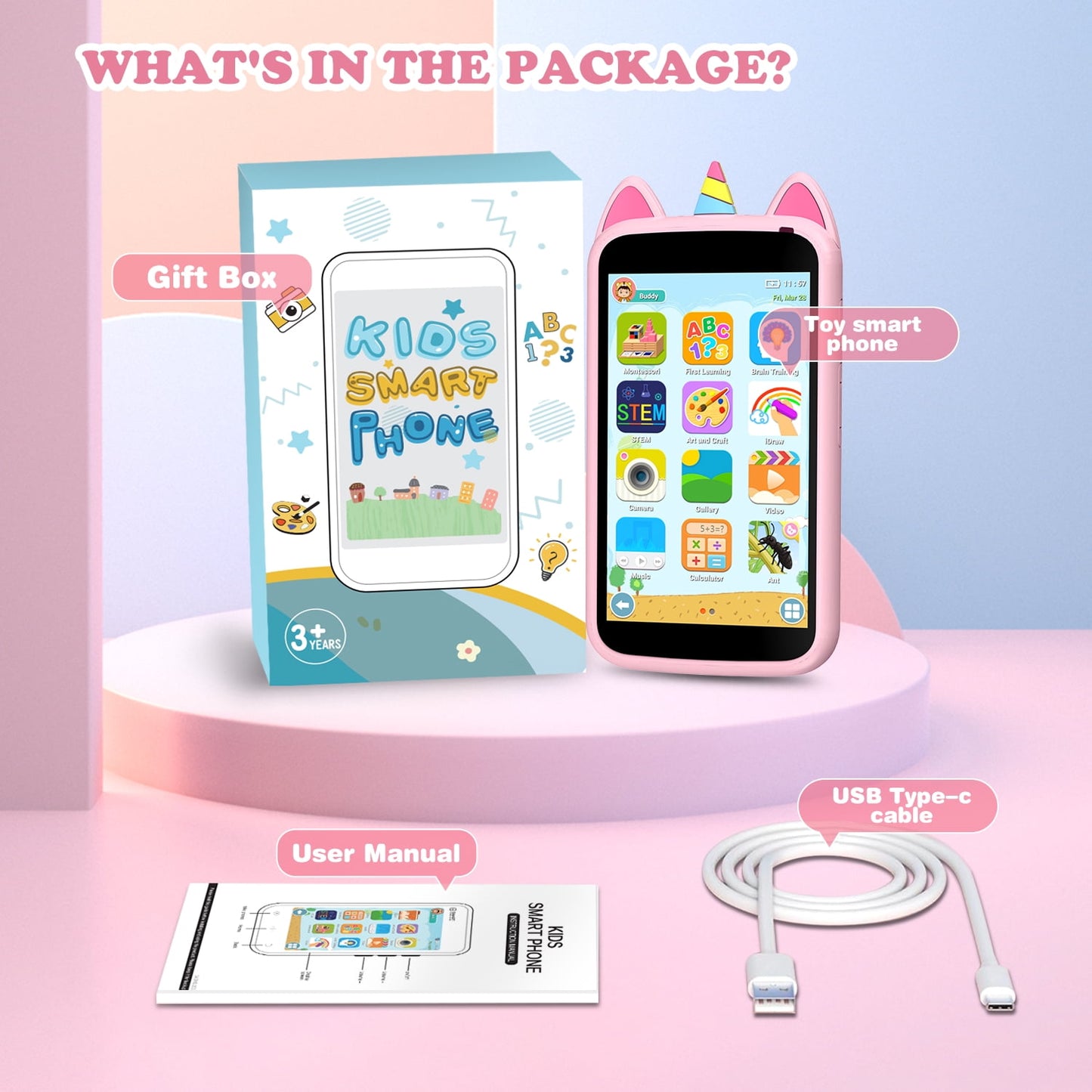 Kids Smart Phone for Girls, Birthday Holiday Gifts for Girls Age 3-12, Kids Toy Phone, 3.97" Touch Screen Kids Toy Phone, With More Than 210 Learning Games and More Than 190 Drawing