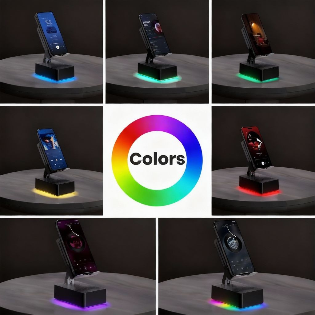 Wireless Induction Audio Bluetooth Speaker, Cell Phone Stand with Wireless Bluetooth Speaker, Unique Gifts for Men/Women, Adjustable Phone Holder with Colorful Ambient Light for iPhone/iPad
