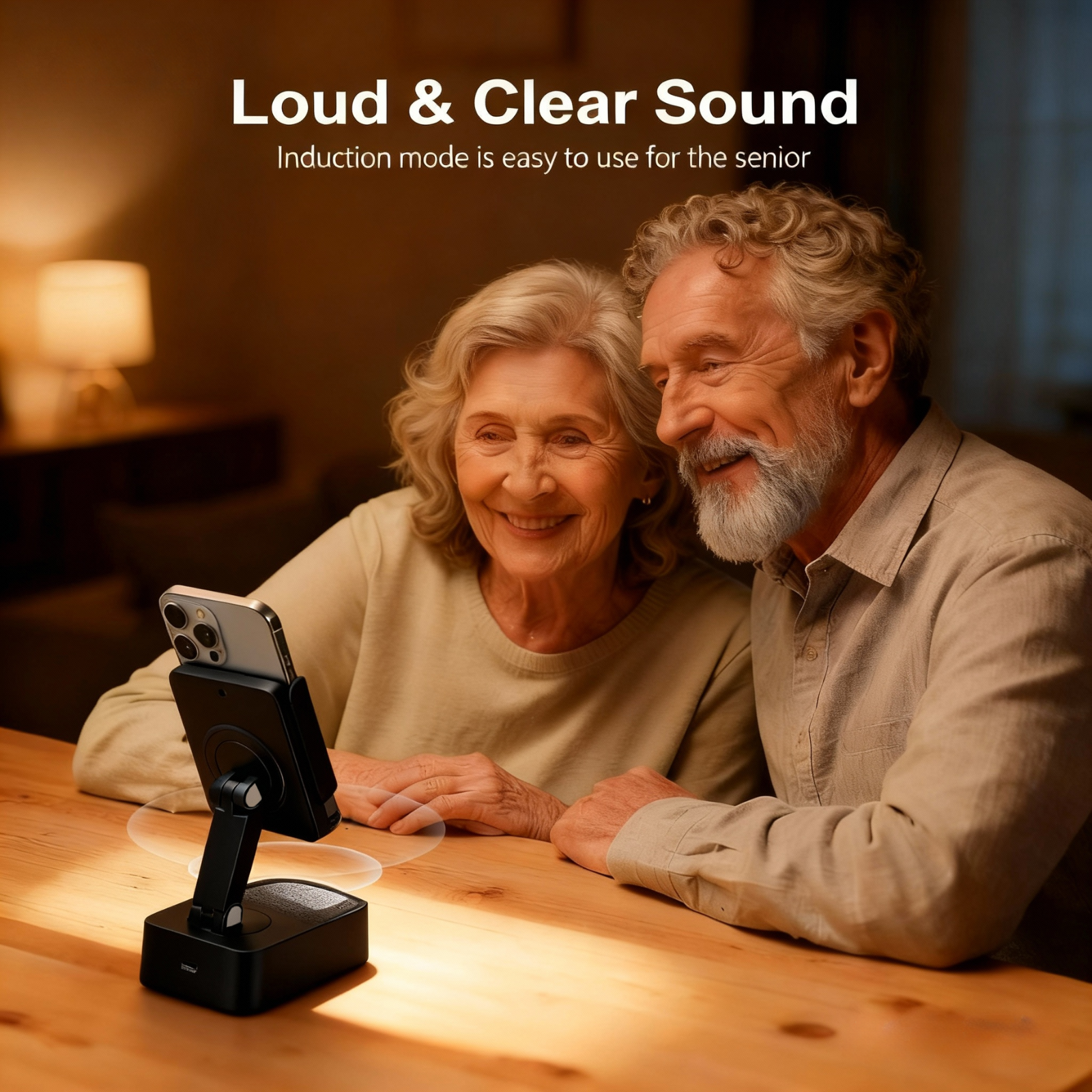 Wireless Induction Audio Bluetooth Speaker, Cell Phone Stand with Wireless Bluetooth Speaker, Unique Gifts for Men/Women, Adjustable Phone Holder with Colorful Ambient Light for iPhone/iPad