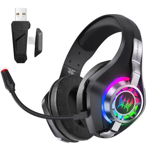 2.4GHz Wireless Gaming Headset for PC, Ps5, Ps4, Switch, Laptop, Mobile, Mac. Type-C Ultra Stable Bluetooth 5.3 Gaming Headphones with Noise Canceling Mic, 7.1 Surround Sound, Stereo Sound, RGB Light