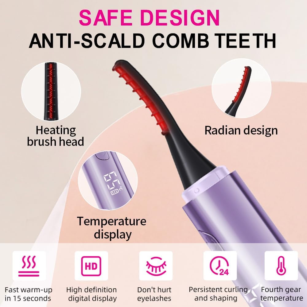 Heated Eyelash Curler Portable Electric LED Display 4 Temperature Rechargeable Long Lasting Curling Portable Makeup Tool for Women