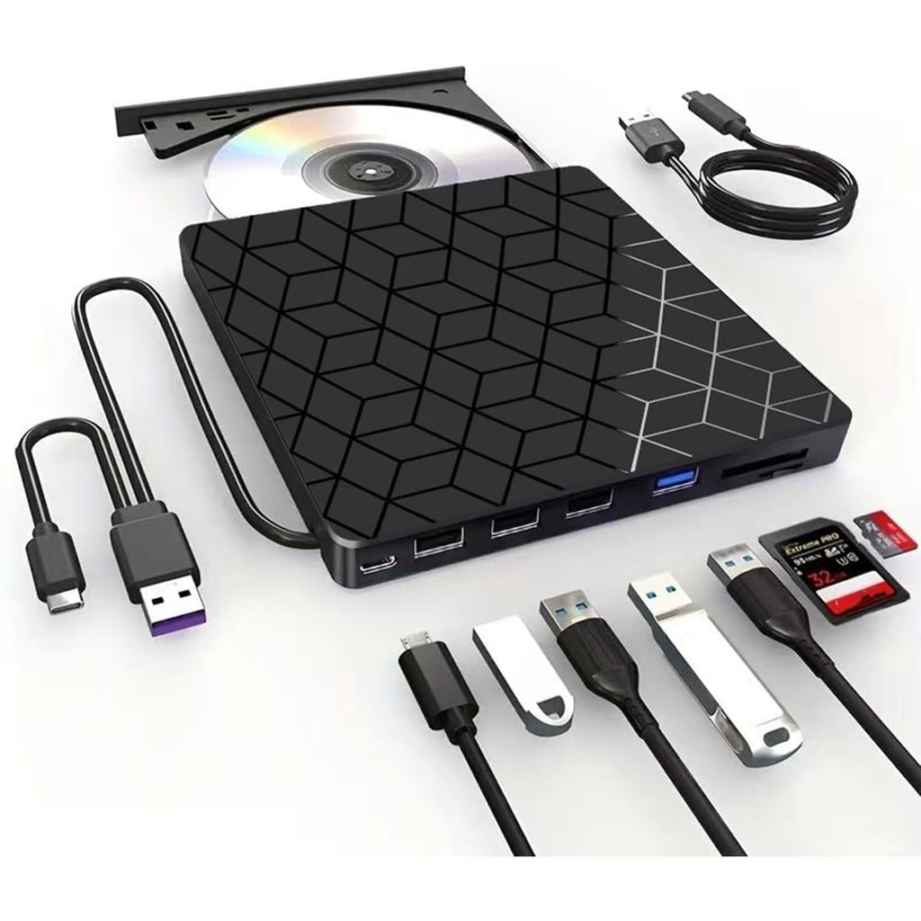 External CD/DVD Drive for Laptop, DVD Player for Laptop, 7 in 1 USB 3.0 Ultra-Slim Portable, CD Burner External Disk Drive Optical Compatible with Desktop Mac,Windows 11/10/8/7 Linux