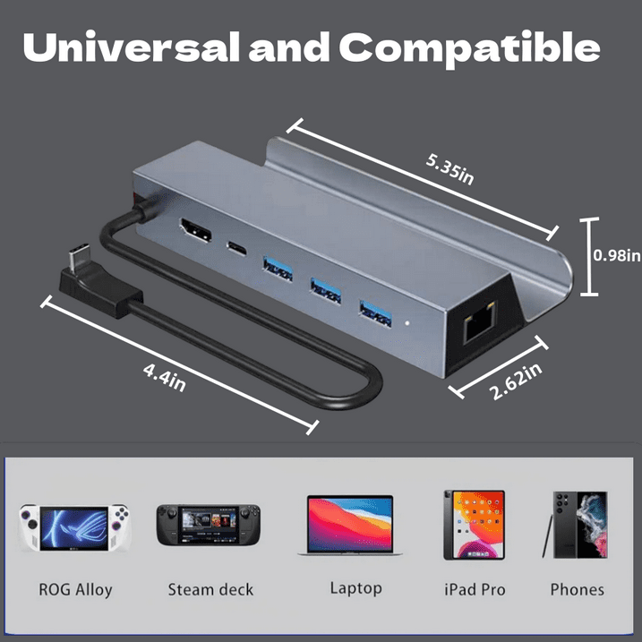 6-in-1 Steam Deck Docking Station, Wireless Laptop Docking Station 4K@60Hz HDMI 2.0, 1Gbps RJ45 Ethernet, 5Gbps USB 3.0 Ports x 3, 100W PD USB-C Charging