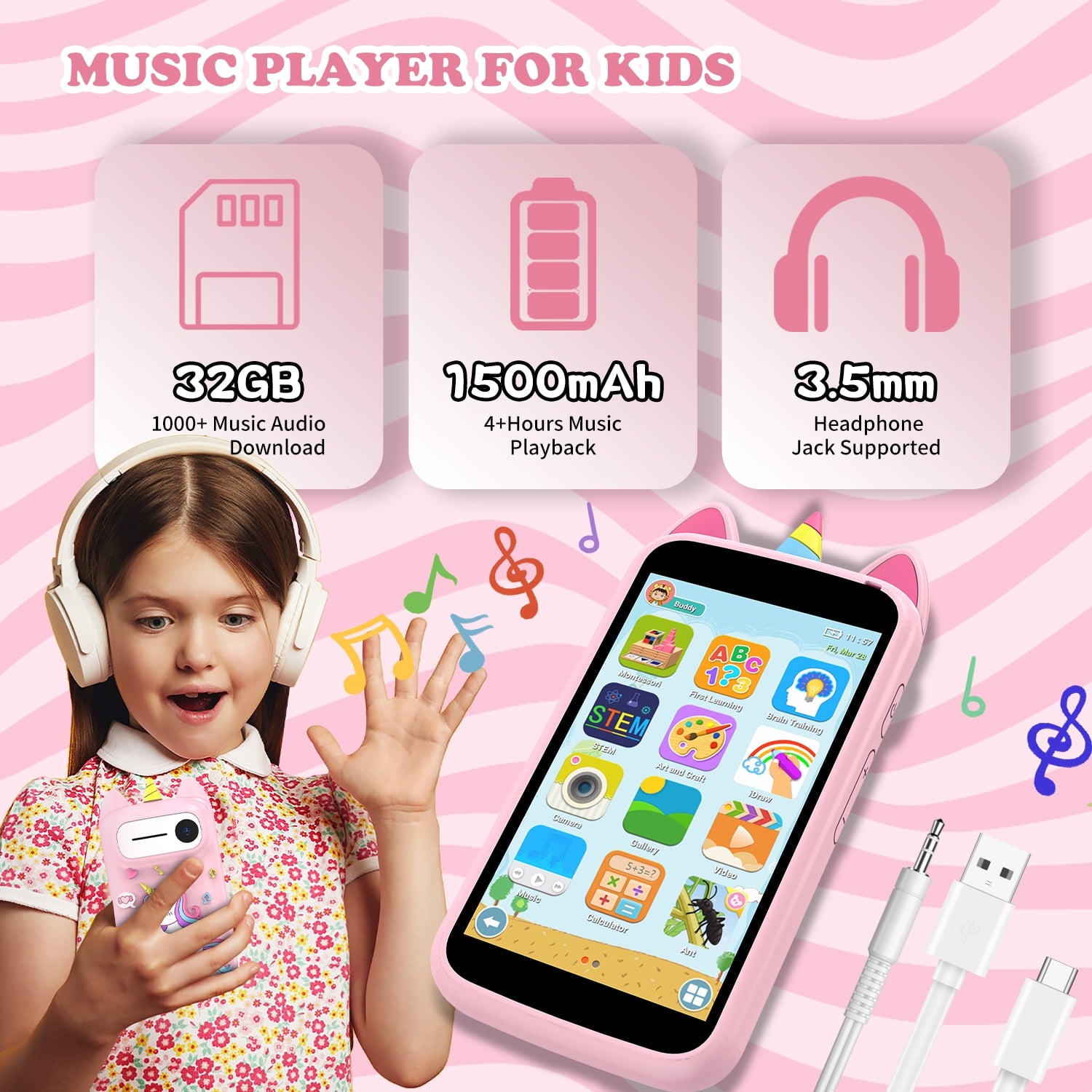 Kids Smart Phone for Girls, Birthday Holiday Gifts for Girls Age 3-12, Kids Toy Phone, 3.97" Touch Screen Kids Toy Phone, With More Than 210 Learning Games and More Than 190 Drawing