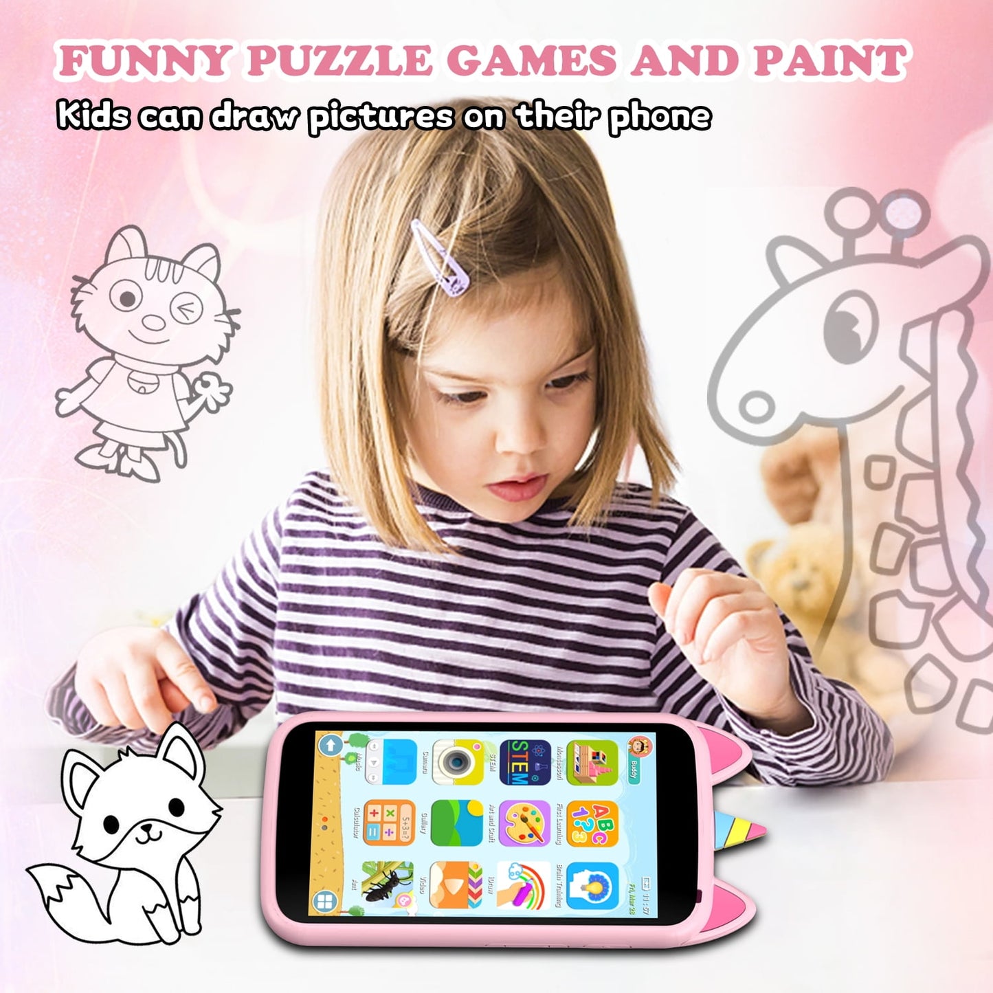 Kids Smart Phone for Girls, Birthday Holiday Gifts for Girls Age 3-12, Kids Toy Phone, 3.97" Touch Screen Kids Toy Phone, With More Than 210 Learning Games and More Than 190 Drawing